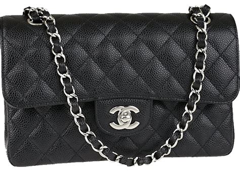 chanel classic double flap quilted caviar silver-tone medium black|Flap Bags .